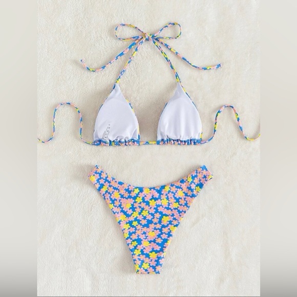 Floral Halter Triangle Bikini Swimsuit - Picture 2 of 5